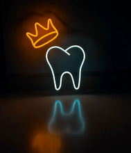 Load image into Gallery viewer, Tooth neon sign, tooth with a crown led neon, medicine led light, dentist night light wall decor, dental clinic sign, molar led sign
