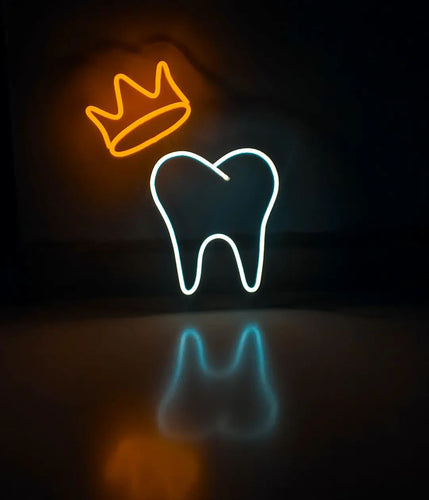 Tooth neon sign, tooth with a crown led neon, medicine led light, dentist night light wall decor, dental clinic sign, molar led sign