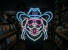 Load image into Gallery viewer, Bulldog with cowboy hat neon sign, Neon bulldog cowboy sign, Custom neon sign bulldog cowboy, Bulldog neon light cowboy hat

