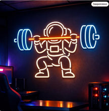 Load image into Gallery viewer, Astronaut Neon Sign, Space Lifter Neon, Cosmic Weightlifting Artwork – Barbell Astronaut Light 40in
