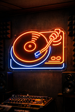 Load image into Gallery viewer, Vinyl turntable neon sign, Retro phonograph neon sign, LP player neon sign 45in Multicolor

