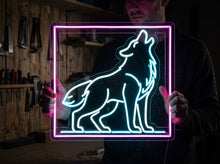 Load image into Gallery viewer, Howling Wolf Neon Sign – Full Moon Glow | Unique Neon Artwork For Forest-Inspired Rooms
