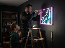 Load image into Gallery viewer, Howling Wolf Neon Sign – Full Moon Glow | Unique Neon Artwork For Forest-Inspired Rooms
