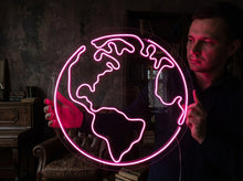 Load image into Gallery viewer, Planet Earth Neon sign – Global Sphere Map Silhouette | Detailed World Continent Outline sign
