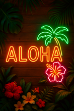 Load image into Gallery viewer, Aloha Neon Sign, Hawaiian greeting neon sign, Tropical party neon sign
