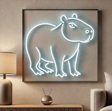 Load image into Gallery viewer, Capybara Square Neon Sign, Framed capybara neon sign, Rodent portrait neon sign
