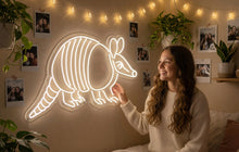 Load image into Gallery viewer, Armadillo Neon Sign, Armored animal neon sign, Nocturnal wildlife neon sign

