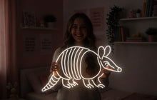 Load image into Gallery viewer, Armadillo Neon Sign, Armored animal neon sign, Nocturnal wildlife neon sign
