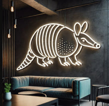 Load image into Gallery viewer, Armadillo Neon Sign, Armored animal neon sign, Nocturnal wildlife neon sign
