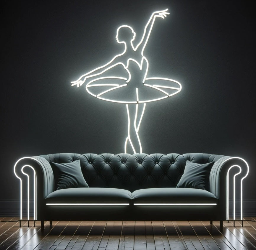 Ballerina silhouette neon sign, Neon sign with custom name and ballet ...