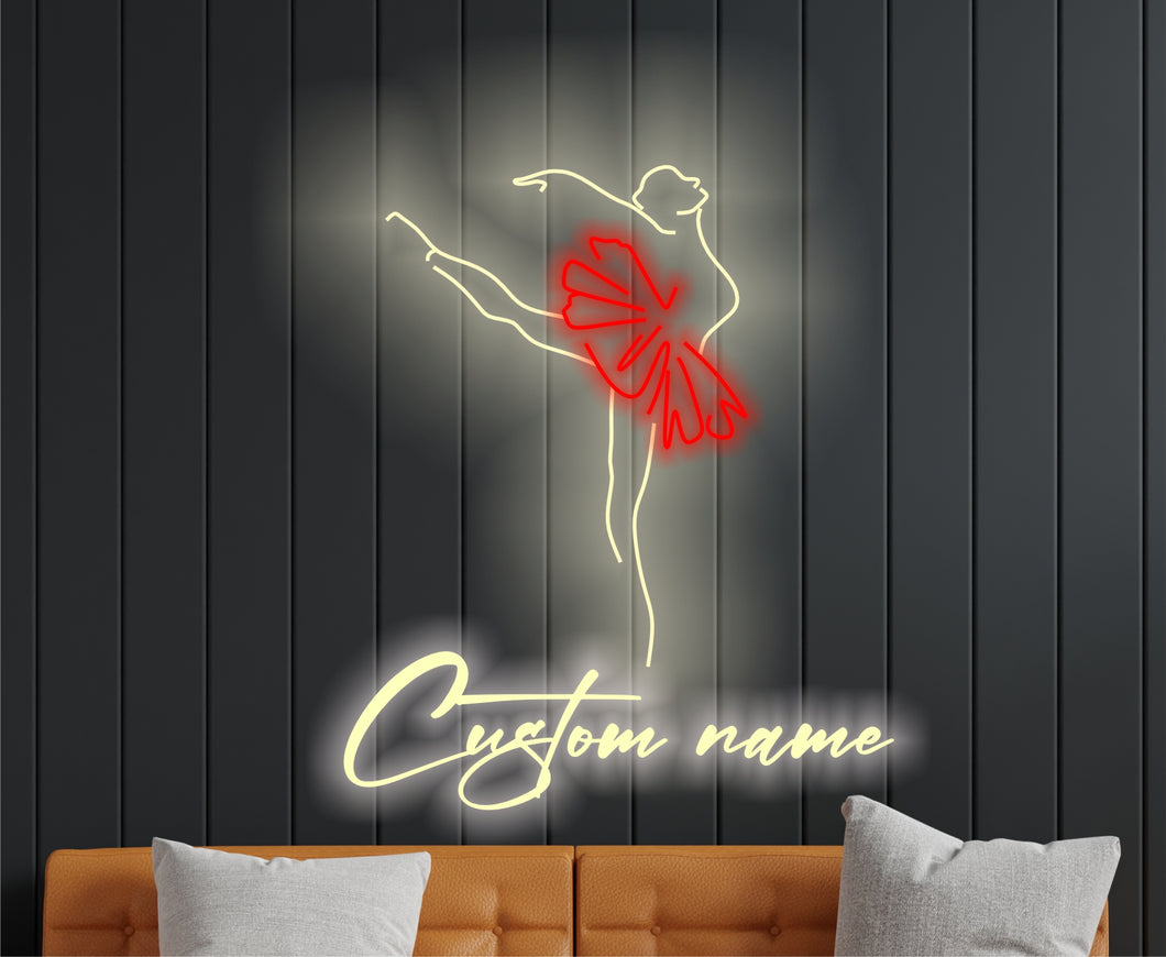 Ballerina silhouette neon sign, Neon sign with custom name and ballet dancer, custom Name on ballet dancer neon sign, Personalized forballet