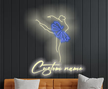 Load image into Gallery viewer, Ballerina silhouette neon sign, Neon sign with custom name and ballet dancer, custom Name on ballet dancer neon sign, Personalized forballet

