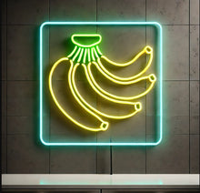 Load image into Gallery viewer, Banana Bunch Neon Sign, Tropical fruit neon sign, Yellow bananas neon sign
