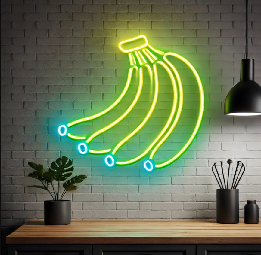 Banana Neon Sign, Banana LED Neon Sign, half peeled banana led neon light