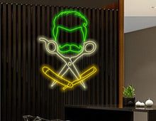 Load image into Gallery viewer, Barbershop neon sign, Salon &amp; barbershop neon sign, hairdressing salon neon sign, hair salon led neon, bespoke neon sign, barber neon lights
