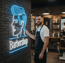 Load image into Gallery viewer, Barbershop Neon Sign – Vintage Barber Shop Symbol | Clean Grooming Studio Glow Accent
