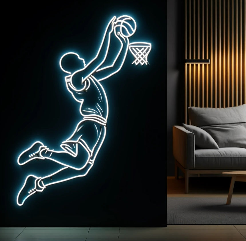 Basketball player neon sign, sports bar 3D neon light, man cave neon sign, custom basketball wall decor