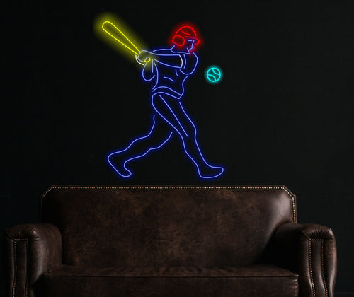 Baseball player neon sign
