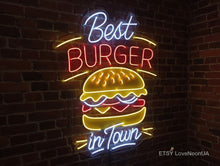 Load image into Gallery viewer, Best Burger in Town Neon Sign, Retro Diner Neon Sign, Cheeseburger Neon Sign
