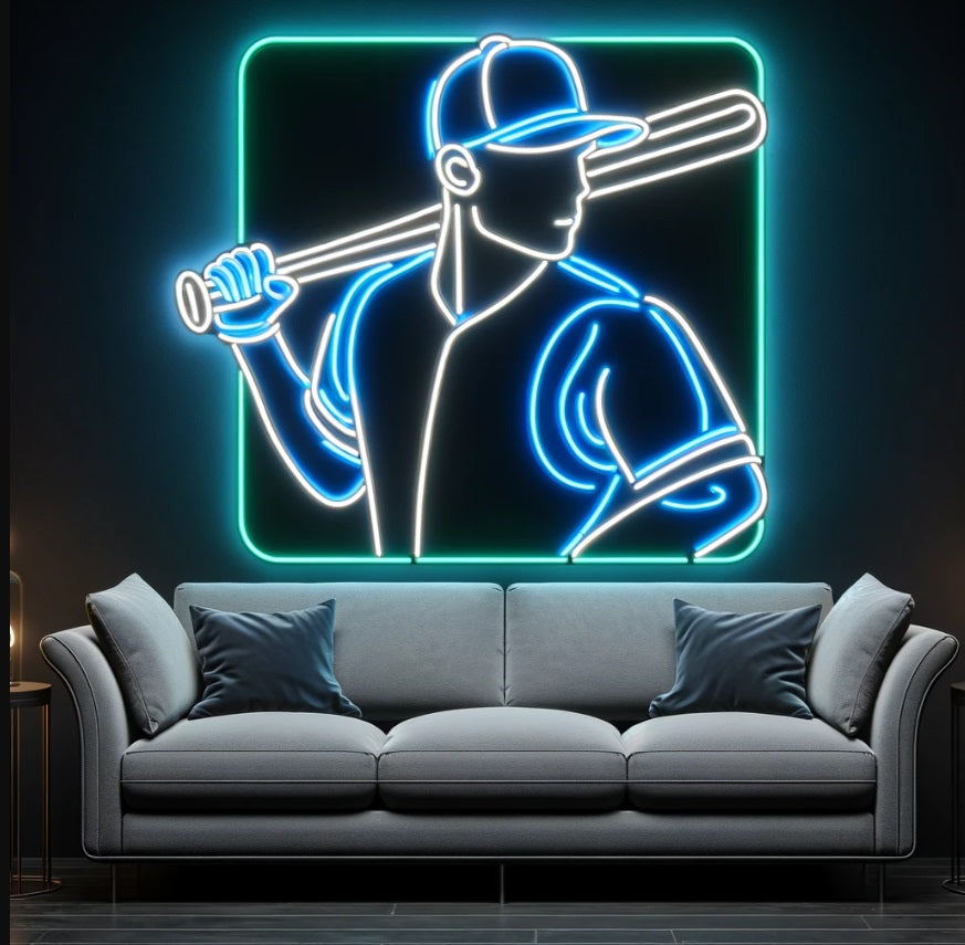 Baseball player neon sign, ballplayer neon sign, baseballer neon sign