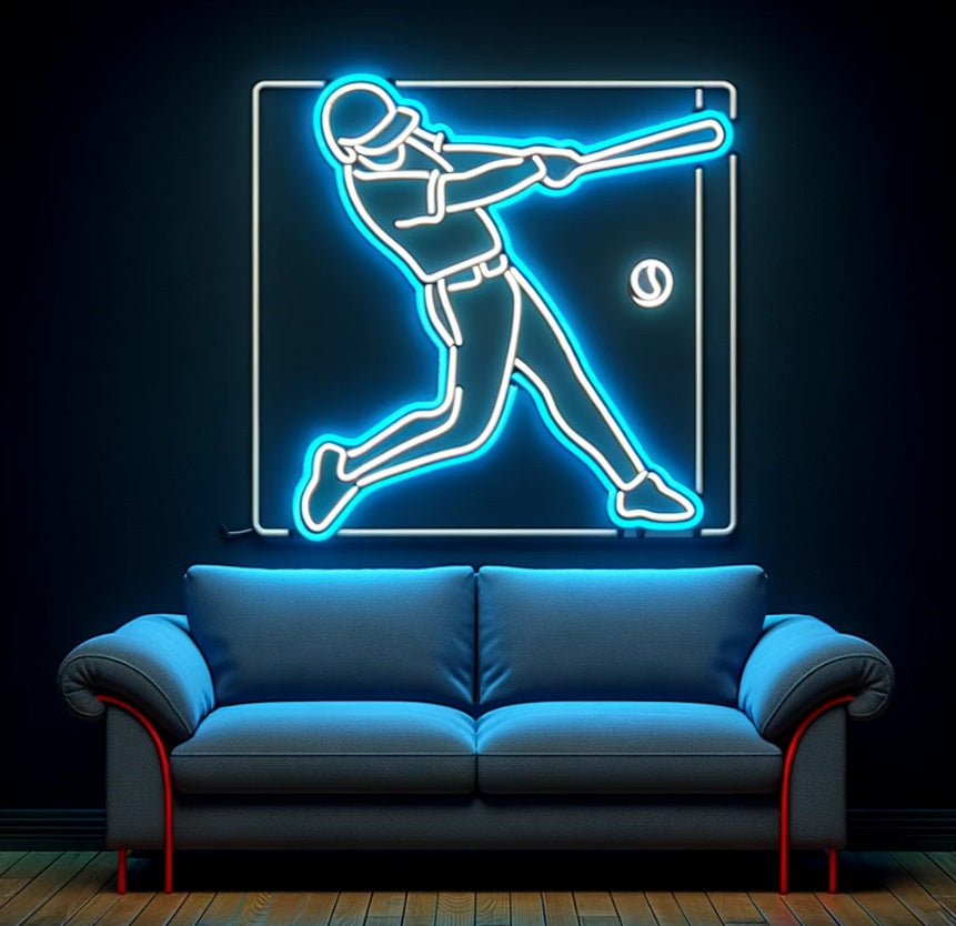 Baseball player neon sign, ballplayer neon sign, baseballer neon sign