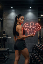 Load image into Gallery viewer, Athlete flexing biceps neon sign, bodybuilder muscle flex neon sign
