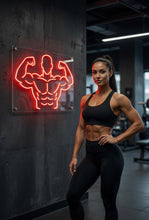Load image into Gallery viewer, Athlete flexing biceps neon sign, bodybuilder muscle flex neon sign
