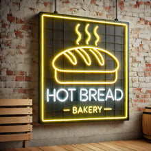 Load image into Gallery viewer, Hot bread bakery neon sign, fresh bread neon sign, bakery neon sign, loaf bread neon sign, bread shop neon sign, hot fresh bread sign, neon bread sign, artisan bread neon sign, bread bakery neon light, warm bread neon sign
