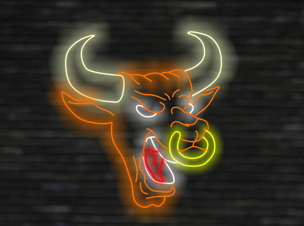 Neon Bull, Bull's head neon sign, Open Mouth Bull Head Sign, Cowboy Decor Neon Sign