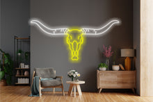 Load image into Gallery viewer, Bull skul neon sign, longhorn skull neon sign, bull skull neon light, Cow skull neon sign, Neon bull head sign, Western-themed neon sign
