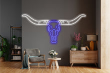 Load image into Gallery viewer, Bull skul neon sign, longhorn skull neon sign, bull skull neon light, Cow skull neon sign, Neon bull head sign, Western-themed neon sign
