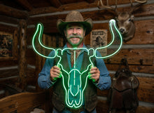 Load image into Gallery viewer, Bull skull neon sign, Bull Horns neon sign, Bull skull light up, Cowboy neon sign, texas neon sign
