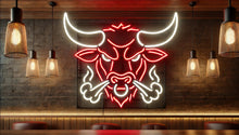 Load image into Gallery viewer, Bull head neon sign, longhorn bull neon sign, cow head neon sign
