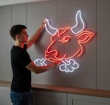 Load image into Gallery viewer, Bull Head Neon sign, Longhorn Neon Sign, Texas LongHorn Sign, Cow Neon Sign, Western Cowboy Bull neon sign, Neon Rodeo, western neon 45in
