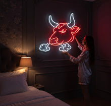 Load image into Gallery viewer, Bull Head Neon sign, Longhorn Neon Sign, Texas LongHorn Sign, Cow Neon Sign, Western Cowboy Bull neon sign, Neon Rodeo, western neon
