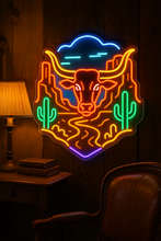 Load image into Gallery viewer, Bull Head Canyon neon sign, Western Bull neon sign, Desert Bull neon sign Multicolor
