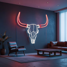 Load image into Gallery viewer, Longhorn Head Skull neon sign, Desert Skull neon sign, Ranch Skull neon sign
