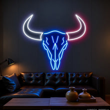 Load image into Gallery viewer, Longhorn Horns Skull neon sign, Western Bull Skull neon sign, Rustic Skull neon sign
