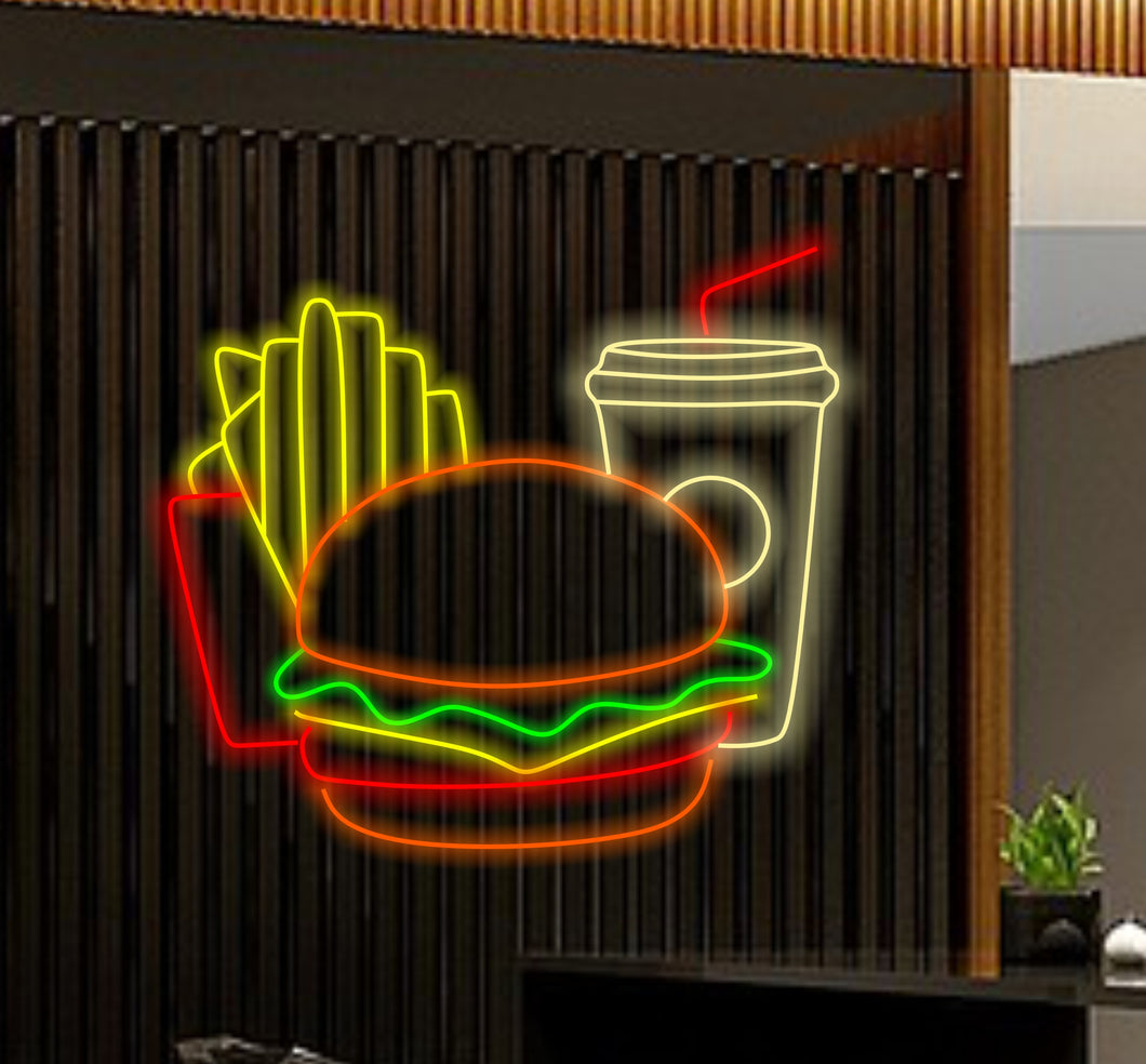 Burger, Potato Chips, Drink Neon Signs,  Fast Food Neon Sign