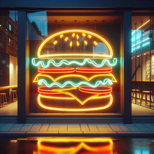 Load image into Gallery viewer, Burger Neon sign, hamburger Neon Sign, Fast Food neon Sign, Kitchen Wall Decor, cheeseburger neon sign
