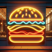 Load image into Gallery viewer, Burger Neon sign, hamburger Neon Sign, Fast Food neon Sign, Kitchen Wall Decor, cheeseburger neon sign
