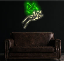Load image into Gallery viewer, Hand with Butterfly Neon Sign, Hand With Butterfly LED Light, Hand With Butterfly Light, Hand With Butterfly For Woman Bedroom
