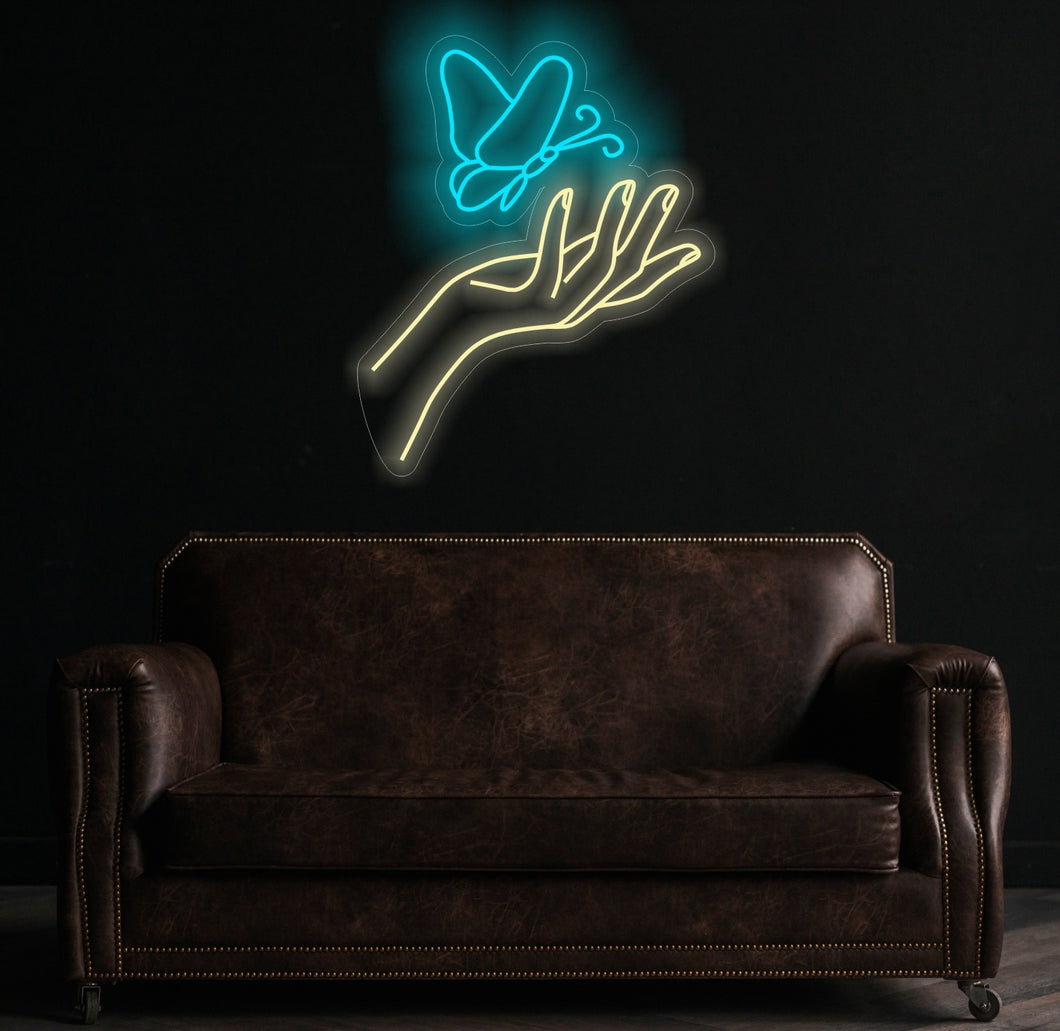 Hand with Butterfly Neon Sign, Hand With Butterfly LED Light, Hand With Butterfly Light, Hand With Butterfly For Woman Bedroom
