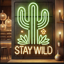 Load image into Gallery viewer, Stay Wild Cactus neon sign, Large Cactus neon sign, Desert Cactus neon sign
