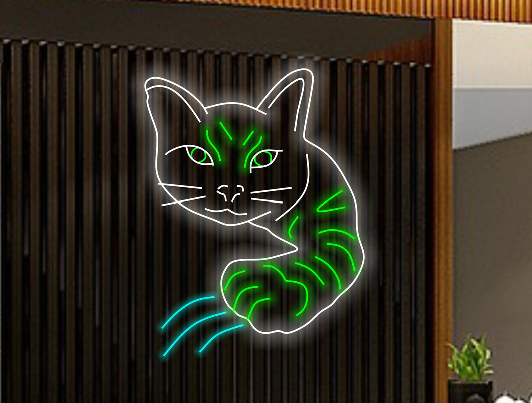 Neon cat sign, Cat-shaped neon sign, Cat neon light, Neon cat wall decor, Kitty neon sign, Neon sign with cat, Cat lover neon sign