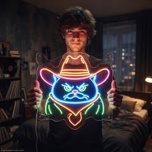 Load image into Gallery viewer, Cowboy Cat Neon Sign, Western Cat Neon Sign, Cat In Cowboy Hat Neon Sign (Copy)
