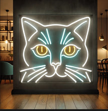 Load image into Gallery viewer, Staring Cat Neon Sign, Watching feline neon sign, Curious kitty neon sign
