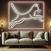 Load image into Gallery viewer, Jumping Cat Framed Neon Sign, Leaping feline neon sign, Pouncing cat neon sign
