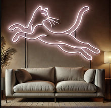 Load image into Gallery viewer, Lying Cat Neon Sign, Lounging kitty neon sign, Relaxing feline neon sign
