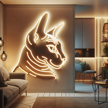 Load image into Gallery viewer, Sphynx Cat Head Neon Sign, Hairless feline neon sign, Naked cat neon sign

